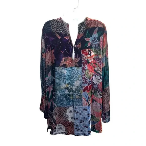 New JOHNNY WAS Grace Tessa Tunic Multicolor Floral Velvet Flowy Top Women's XS - Picture 2 of 11